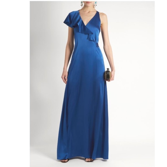 Diane Von Furstenberg Ruffled Satin Wrap Gown - Picture 1 of 4